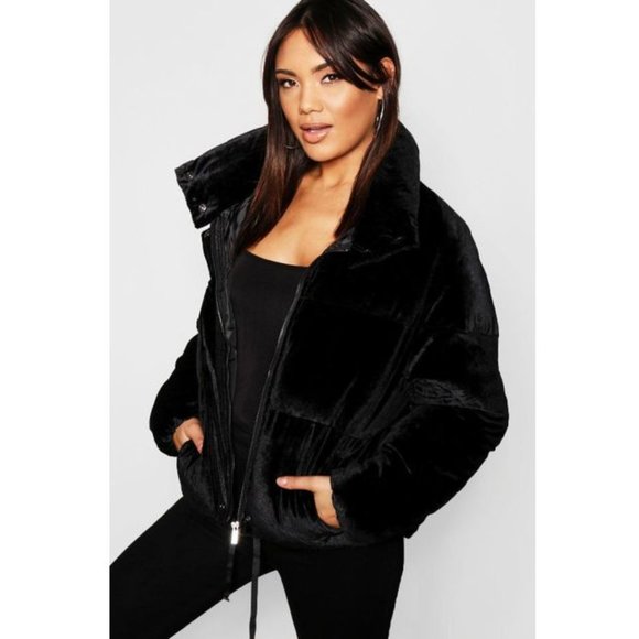 boohoo Velour Puffer Jacket - Picture 1 of 4